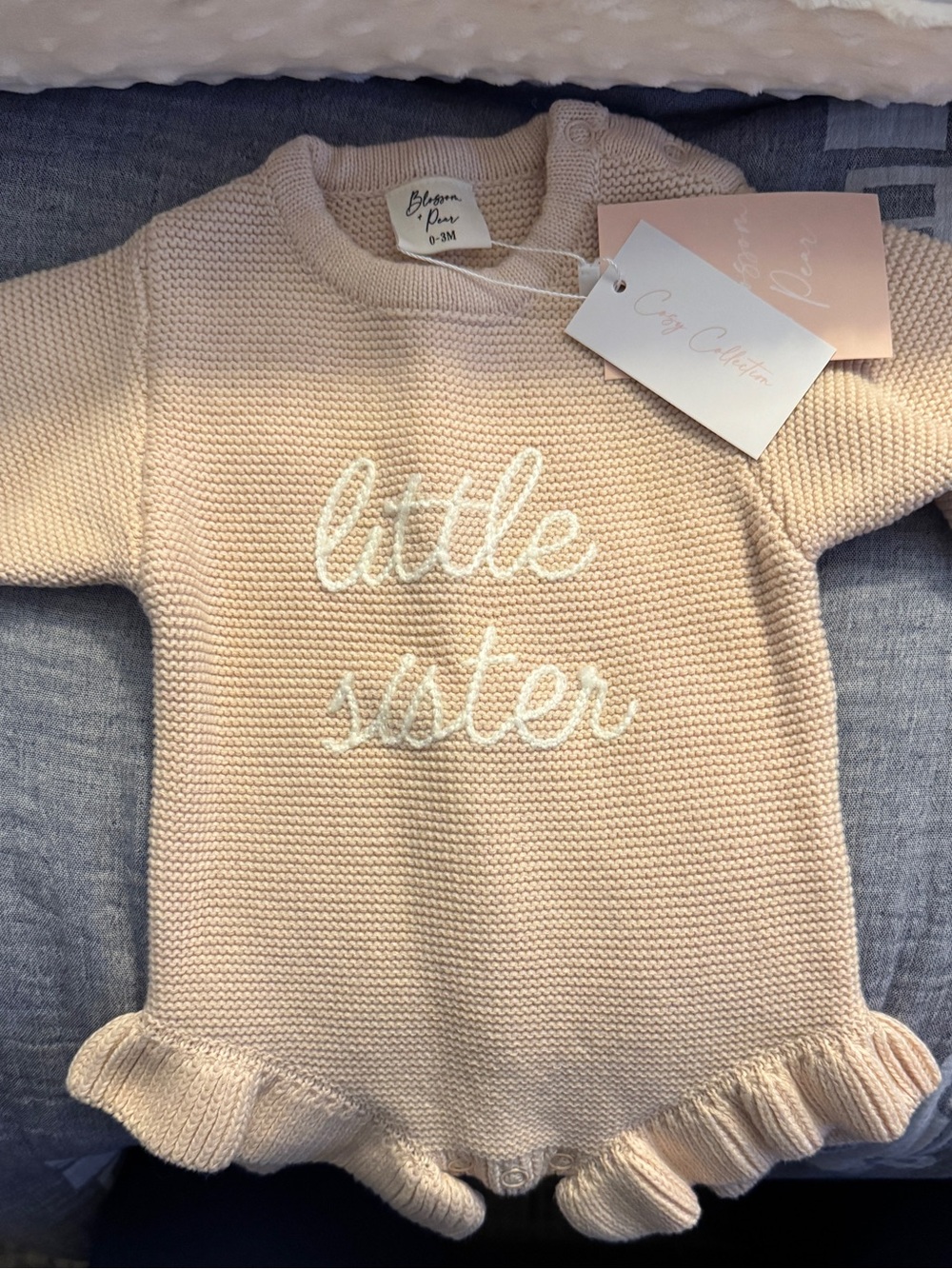 Little Sister Knit Ruffle Baby Romper - Blush Pink